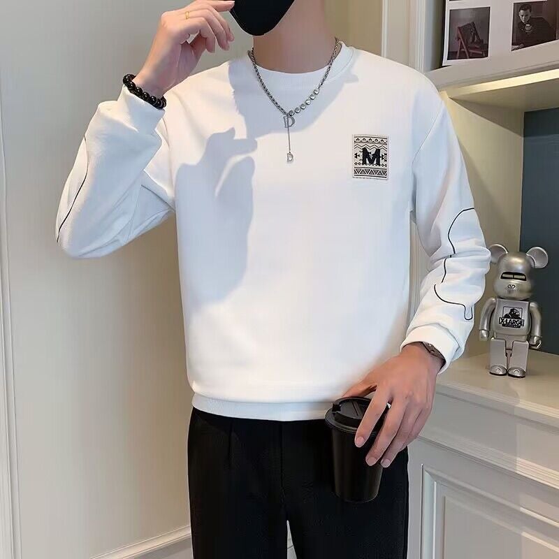 Daily Wear Crewneck Sweatshirt Men'S Pullover Jacket Men'S White Inner T-Shirt Top - Image 3